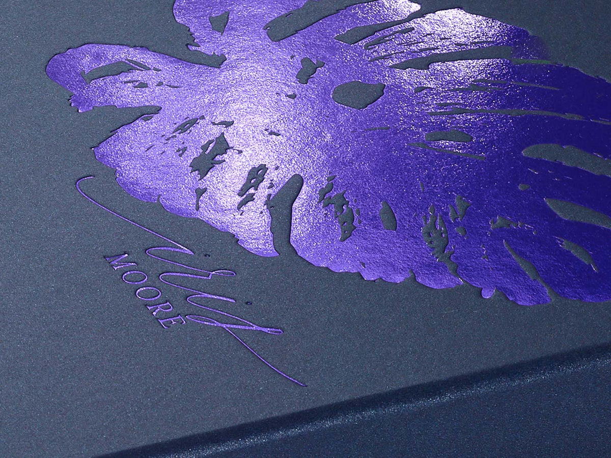 Navy Blue Gift Box with Purple Foil Printed Design