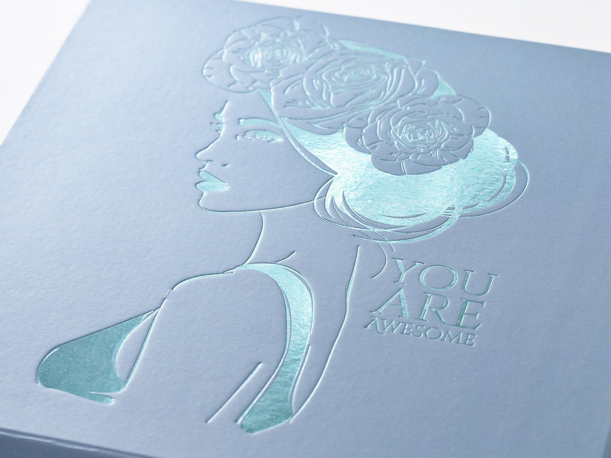 Example of Mint Green Foil Print onto Pale Blue Gift Box