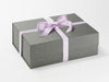 Example of Pale Lilac Recycled Satin Ribbon Featured on Naked Gray A4 Deep Gift Box