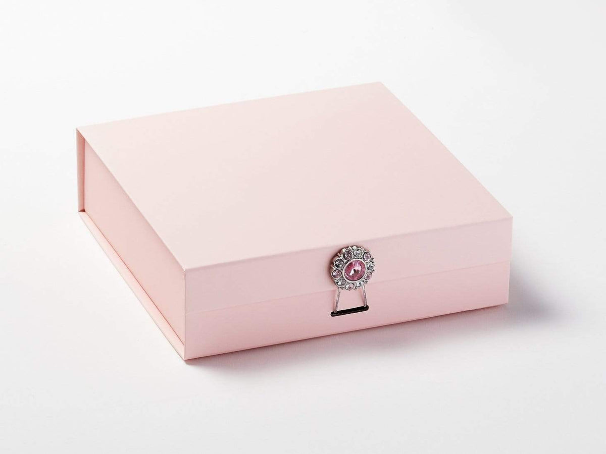 Pale Pink Gift Box with Rose Quartz and Diamond Flower Decorative Closure