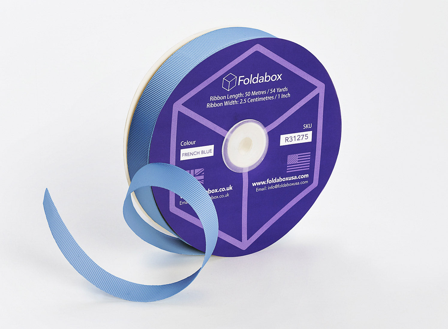 French Blue Grosgrain Ribbon Roll 50m x 2.5cm Width