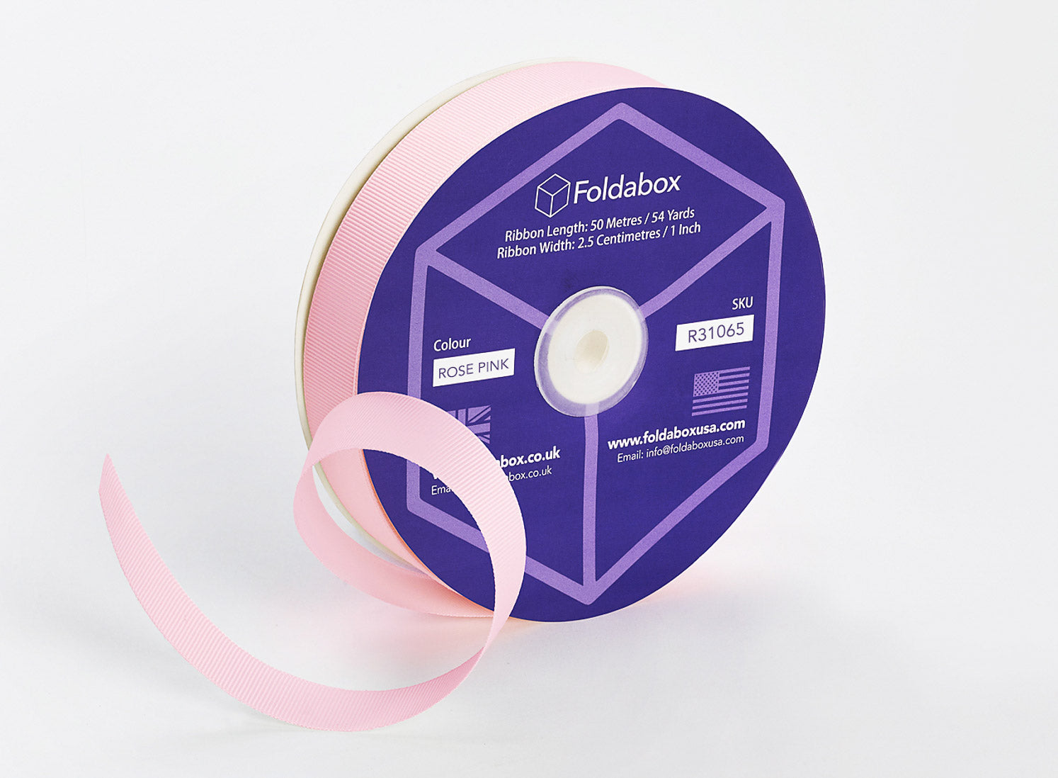 Pale Pink 50m x 2.5cm Grosgrain Ribbon Roll for gift wrapping folding boxes