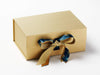 Peacock Feather Printed Ribbon Featured on Gold A5 Deep Gift Box