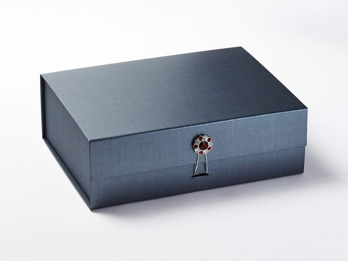 Pewter Gift Box with Ruby and Diamond Flower Gemstone Closure