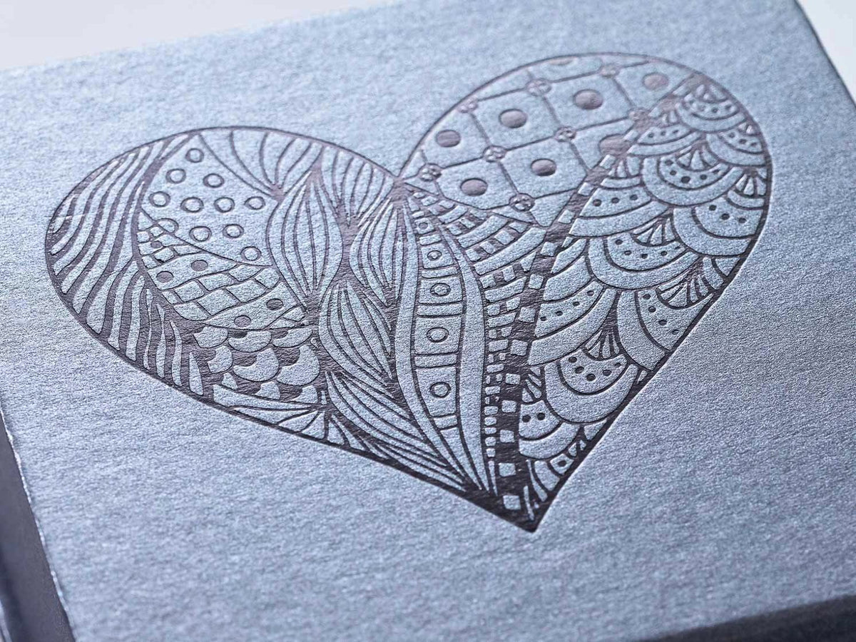 Pewter Gift Box with Black Foil Printed Heart Design