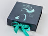 Pewter Folding Gift Box with Custom Turquoise Foil Logo and Tropical Ribbon