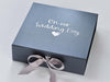 Pewter Folding Gift Box with Custom Text Decoration and Silver Gray Ribbon from Beau&Bella