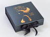 Example of Charcoal Ribbon Bow on Pewter Gift Box with Custom Gold Foil Logo