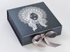 Pewter Folding Gift Box with Custom Silver Foil Logo and Silver Grey Ribbon