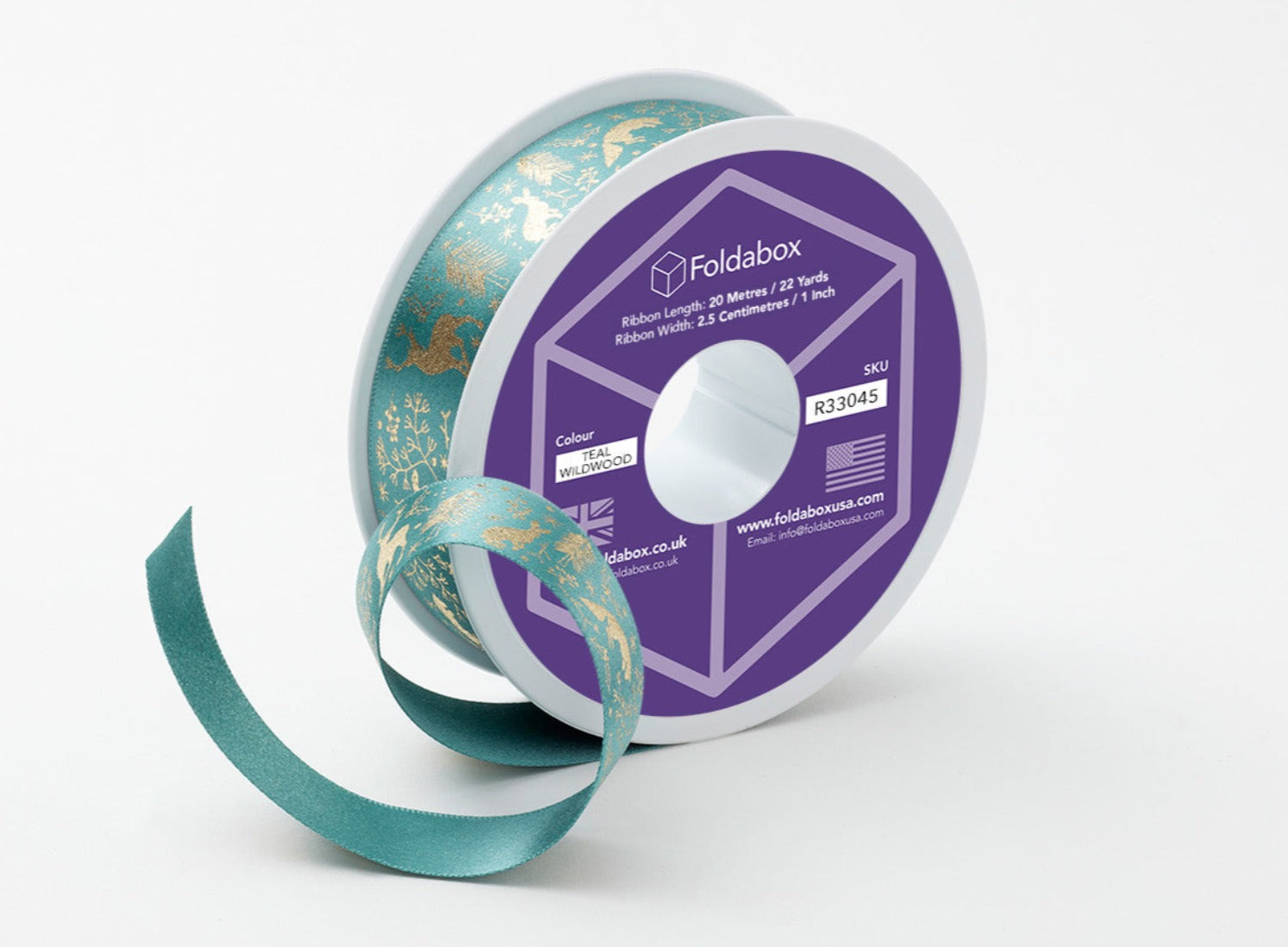 Teal Wildwood Recycled Satin Ribbon Roll from Foldabox