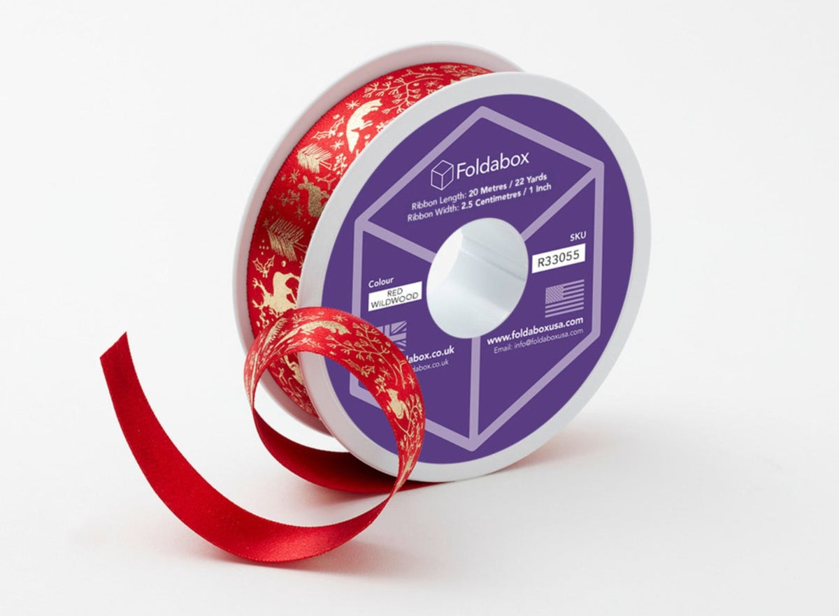 Red Wildwood 20m Recycled Satin Ribbon Roll from Foldabox