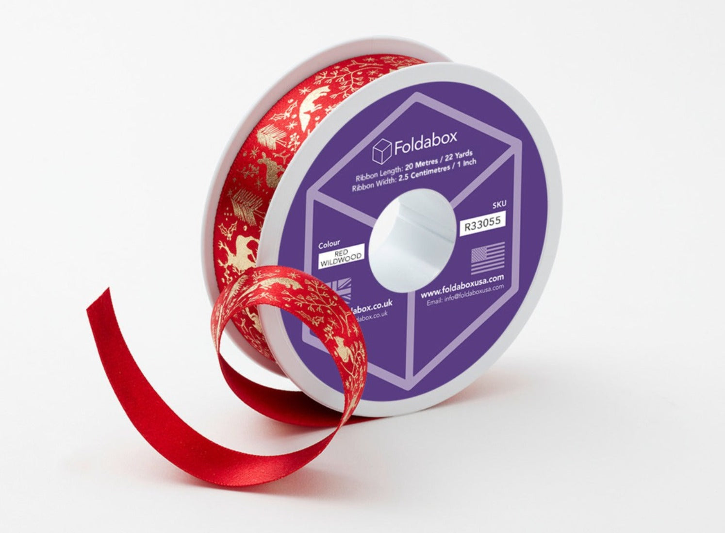 Red Wildwood 20m Recycled Satin Ribbon Roll from Foldabox