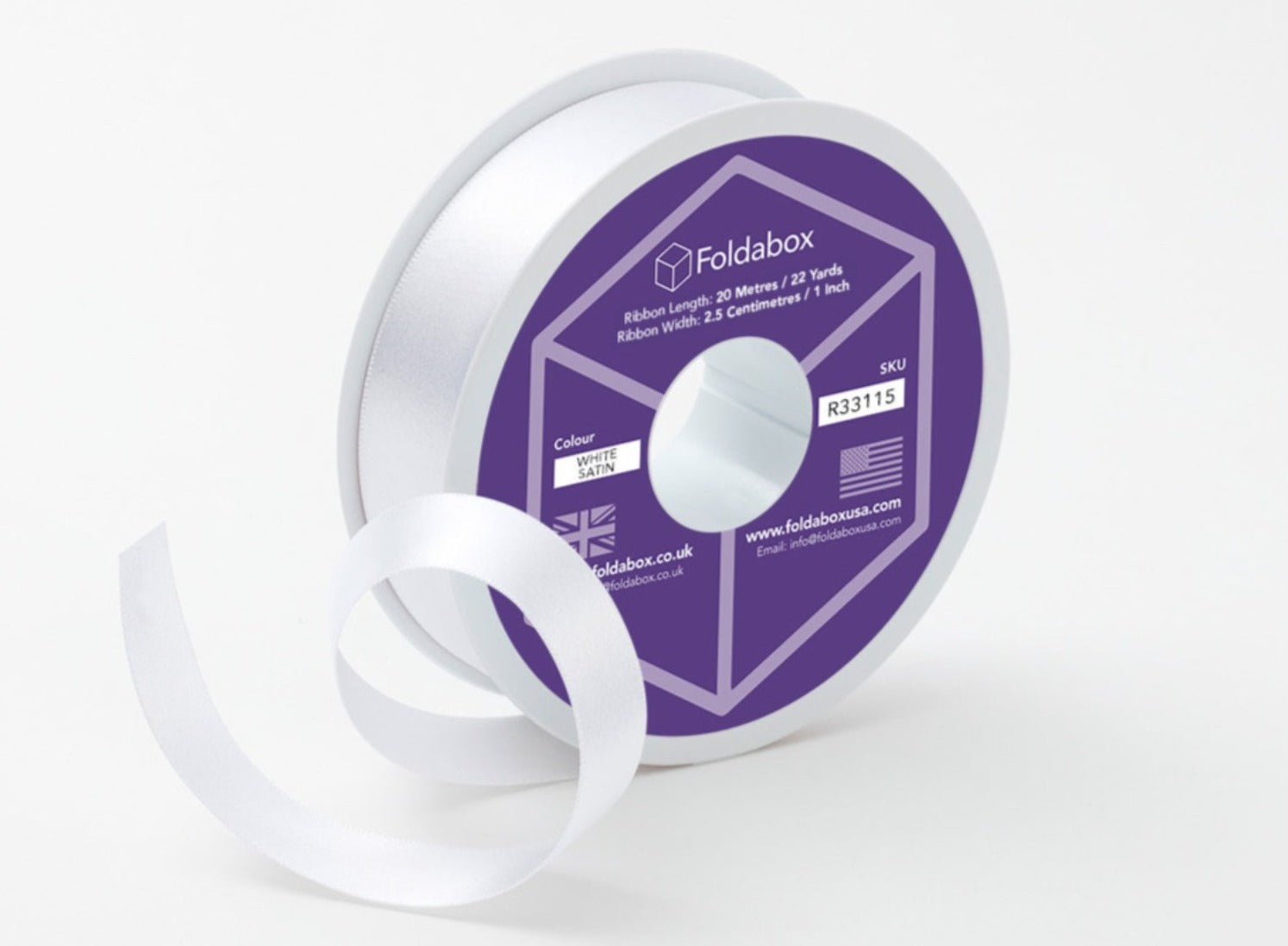 White Recycled Satin Ribbon Roll From Foldabox USA