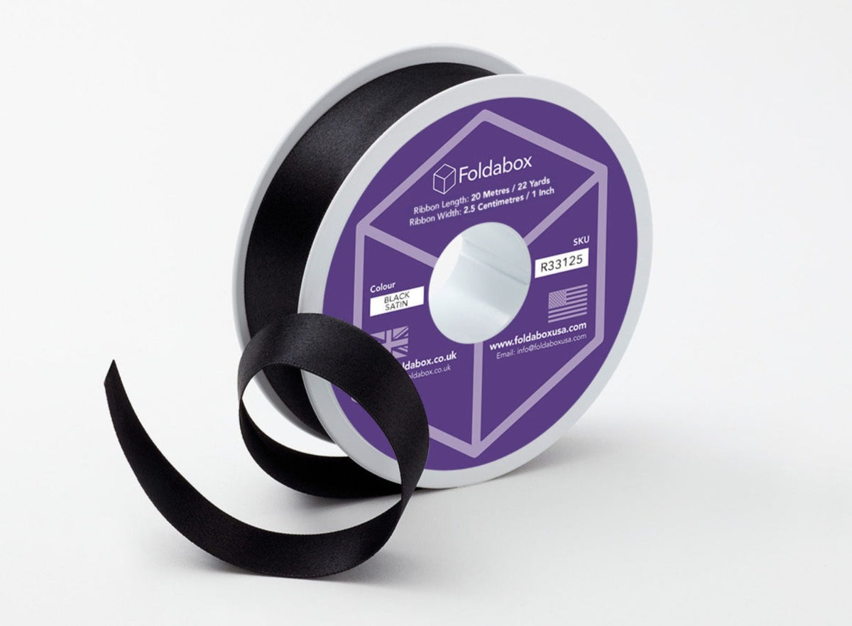 Black Recycled Satin Ribbon Roll from Foldabox USA