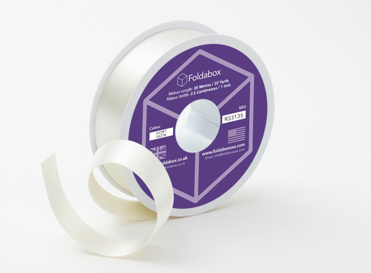 Ivory Bridal White 20m Satin Ribbon Roll from Foldabox