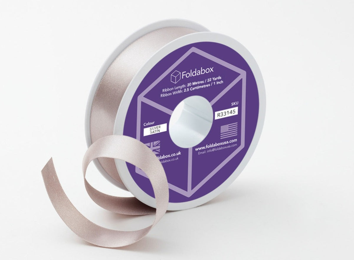 Silver Grey 20m Recycled Satin Ribbon Roll from Foldabox