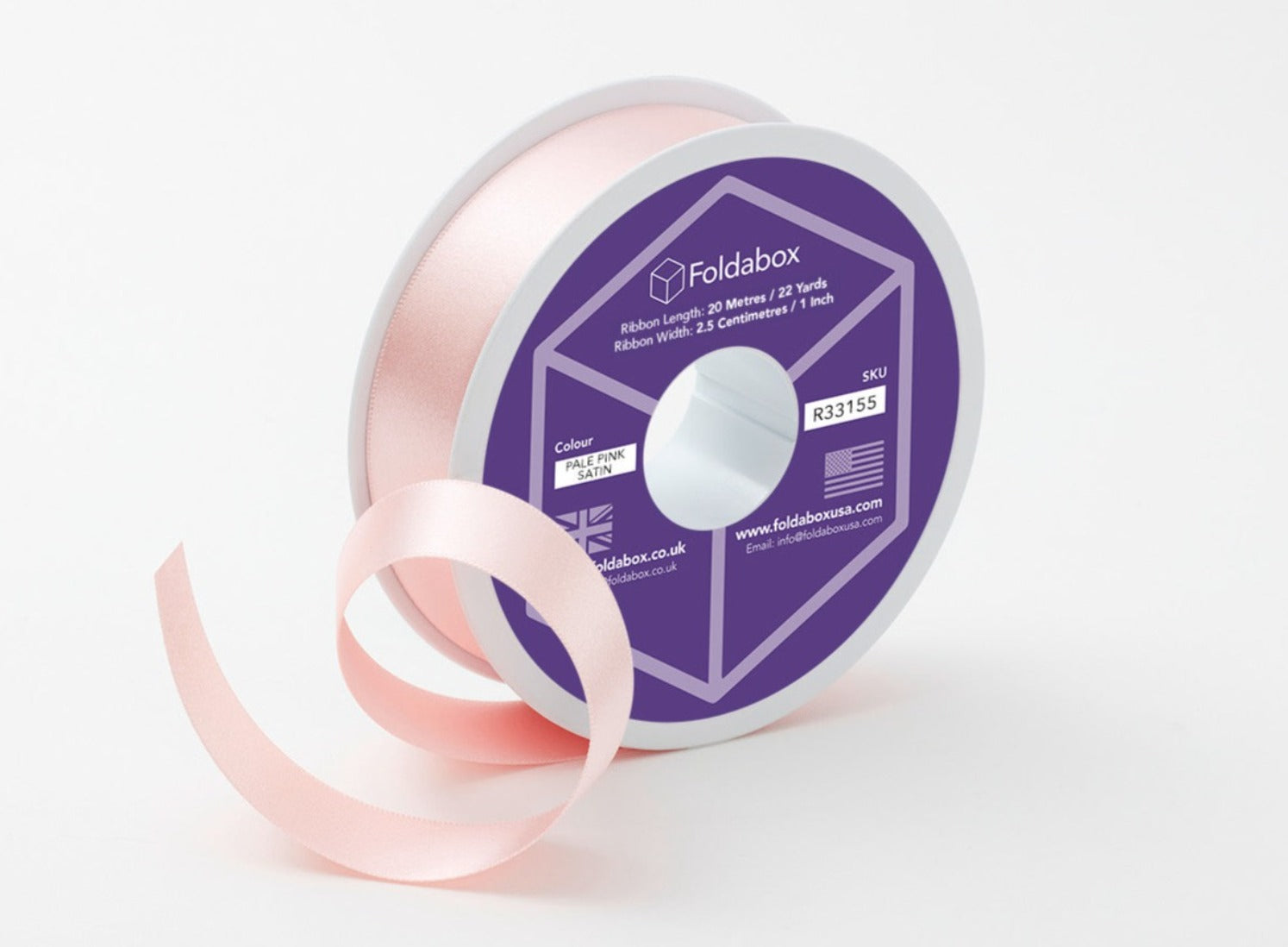 Pale Pink 20m Recycled Satin Ribbon Roll  from Foldabox