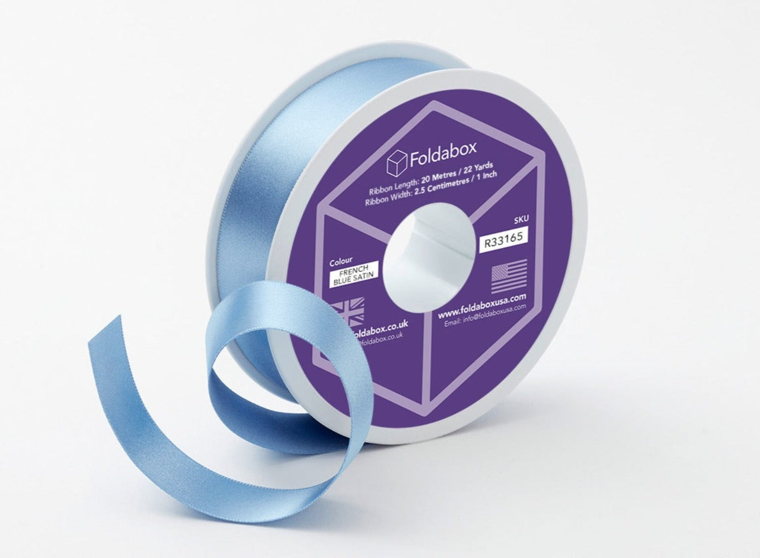 French Blue Recycled Satin Ribbon Roll From Foldabox USA