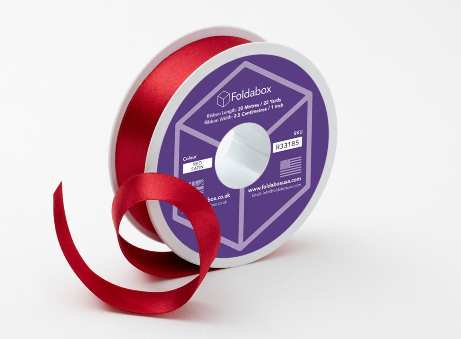 Ruby Red Recycled Satin Ribbon Roll from Foldabox USA