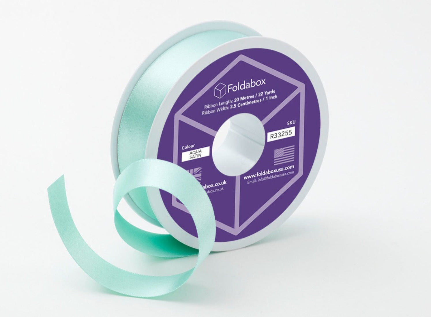 Aqua Recycled Satin Ribbon Roll from Foldabox USA