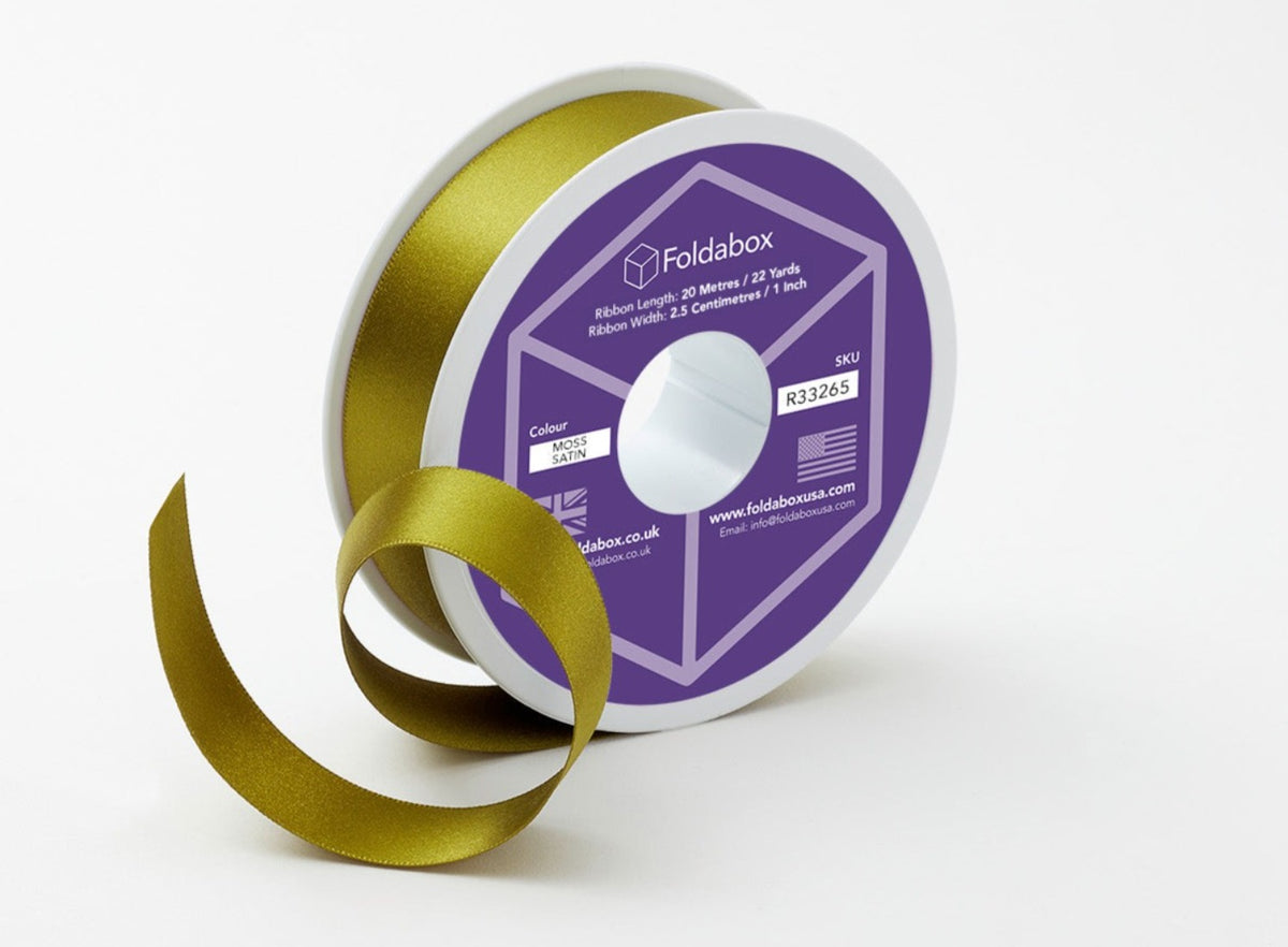 Moss Green 20m Recycled Satin Ribbon Roll from Foldabox