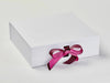 Example of Rose Wine and Raspberry Rose Double Ribbon Bow Featured on White Large Gift Box