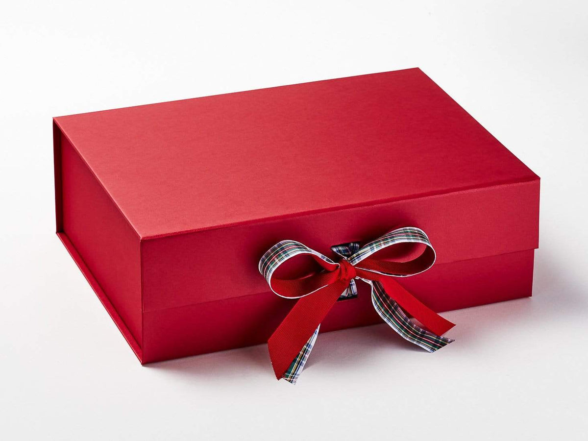 Example of Dress Stewart Tartan Ribbon Double Bow Featured on Red A4 Deep Gift Box