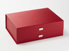 Example of Gold Slot Decal Labels Featured on Red A4 Deep Gift Box
