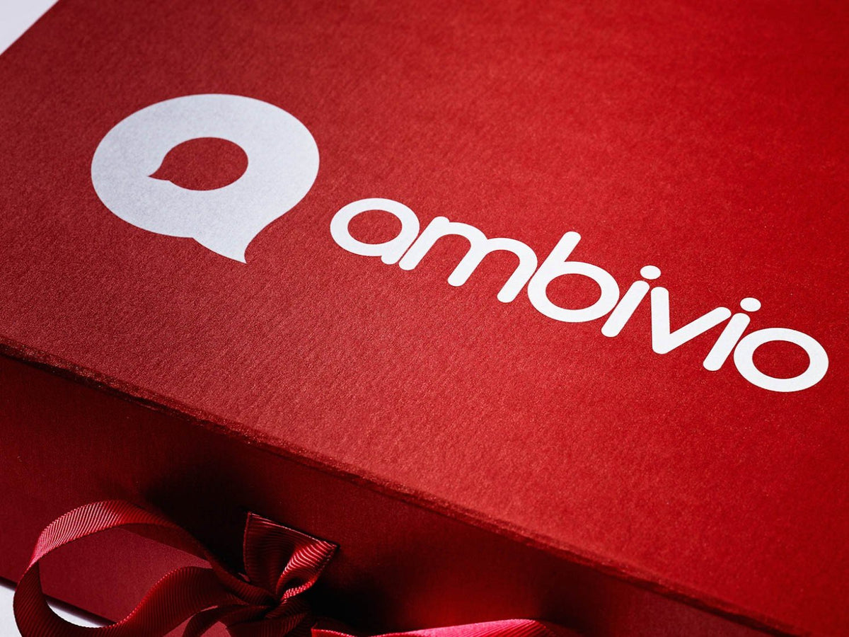 Red Pearl Gift Box with Custom Printed Black Foil Logo to Lid
