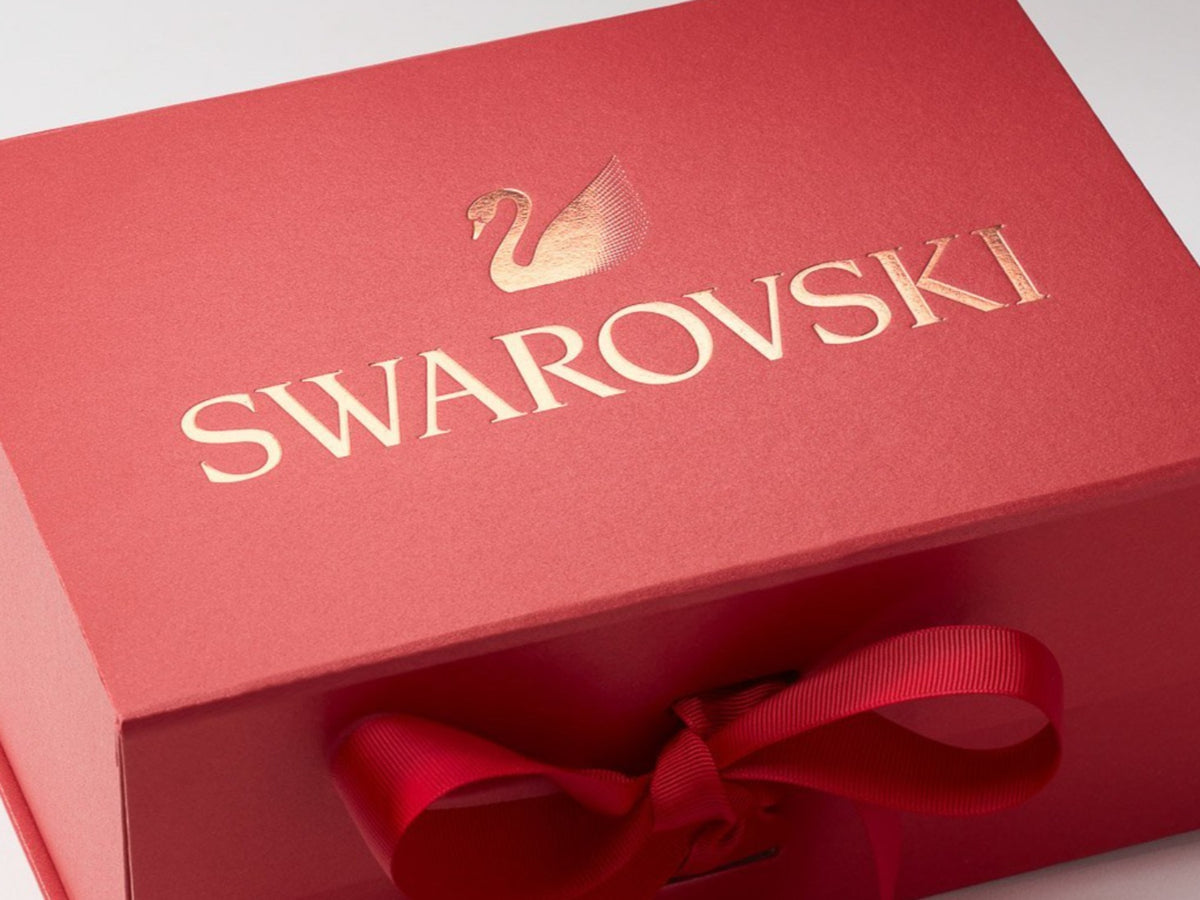 Red Gift Box with Custom Rose Gold Foil Print Design