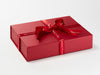 Red Merry Christmas Recycled Ribbon Featured on Red A4 Shallow Gift Box