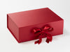 Example of Ruby Red Recycled Satin Ribbon Featured as a Double Bow on Red A4 Deep Gift Box