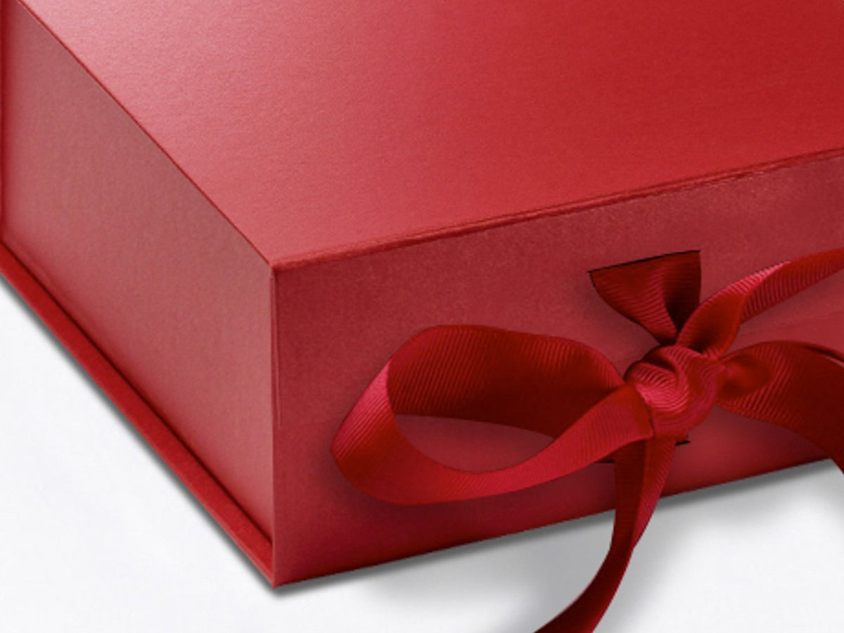 Small Red Gift Box Ribbon Detail from Foldabox USA