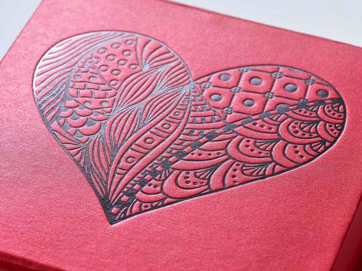 Red Folding Gift Box with custom black foil logo to lid