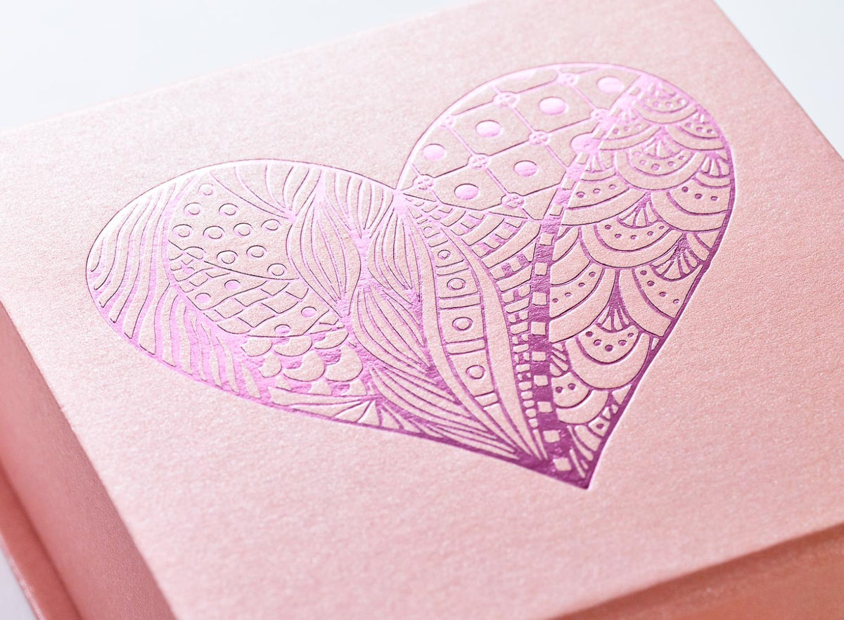 Rose Gold Gift Box with Custom Pink Foil Heart Design