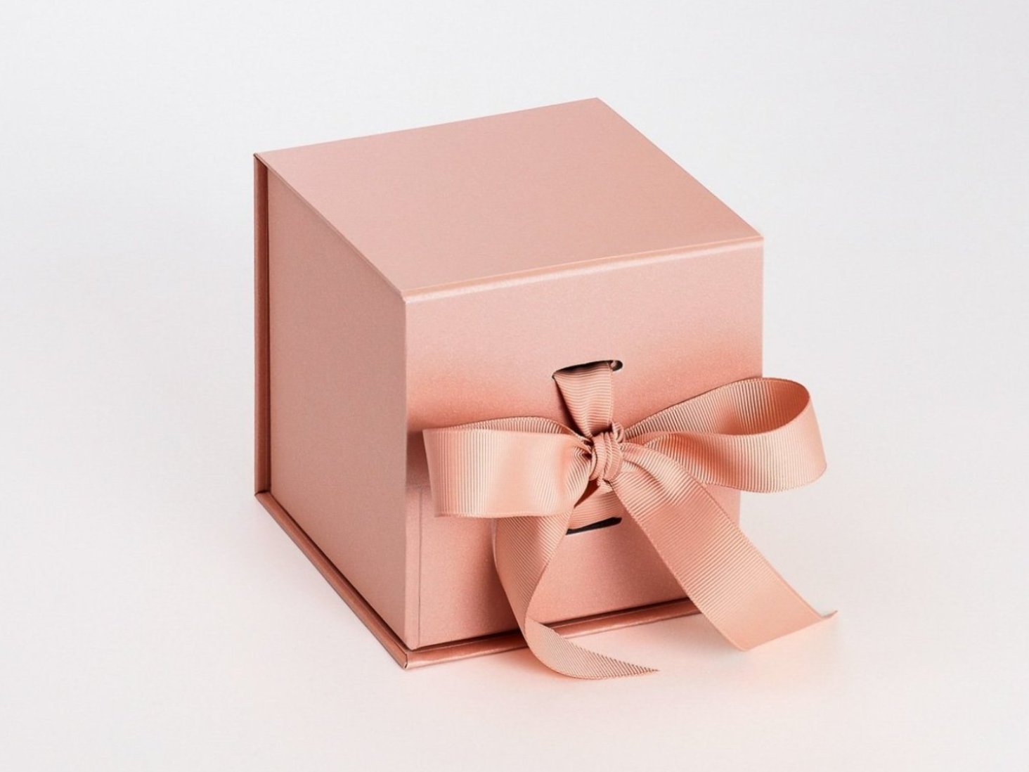 Rose Gold Large Cube Folding Gift Box with Ribbon