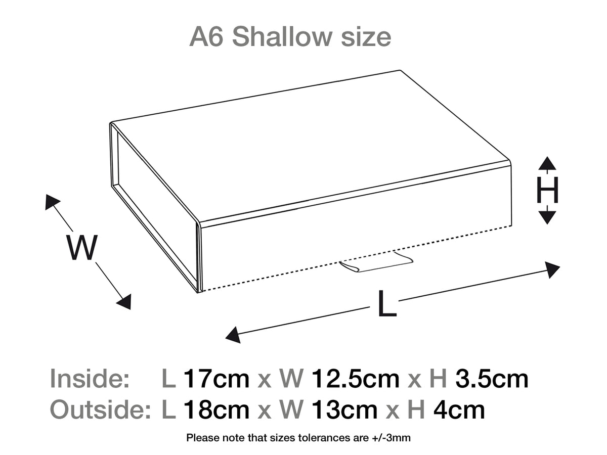 Rose Gold A6 Shallow Gift Box Assembled Size in Centimeters