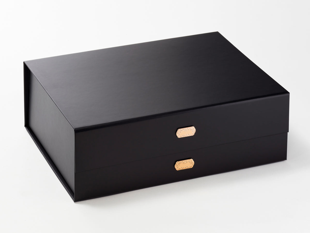 Rose Copper Metal Slot Decal Labels Featured on Black A4 Deep Gift Box