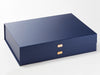 Example of Sample Rose Copper Slot Decal Labels Featured on Navy Blue A3 Shallow Gf Box