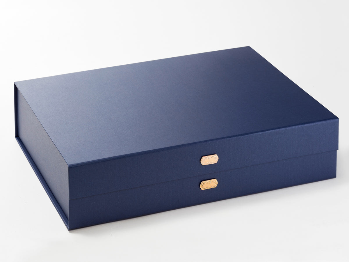 Navy Blue A3 Shallow Gift Boxes with changeable ribbon