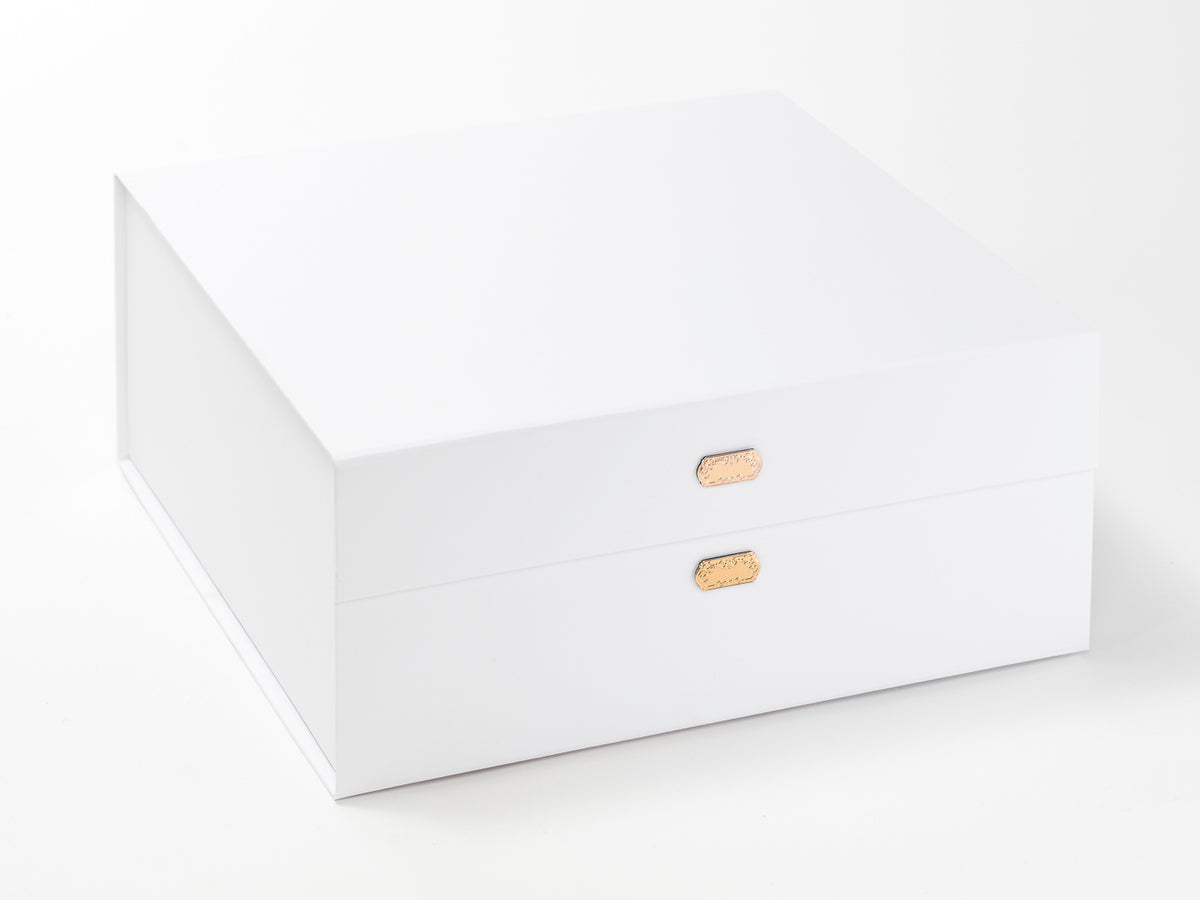 Example Of Rose Copper Slot Decal Labels Featured on White XL Deep Gift Box