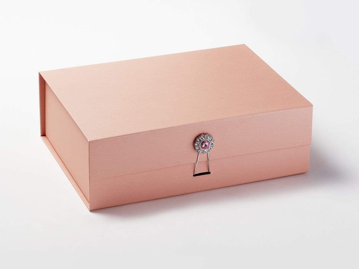 Rose Gold Gift Box with Rose Quartz and Diamond Gemstone Closure