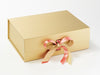 Example of Rose Gold Recycled Satin Ribbon Featured on Gold A4 Deep Gift Box