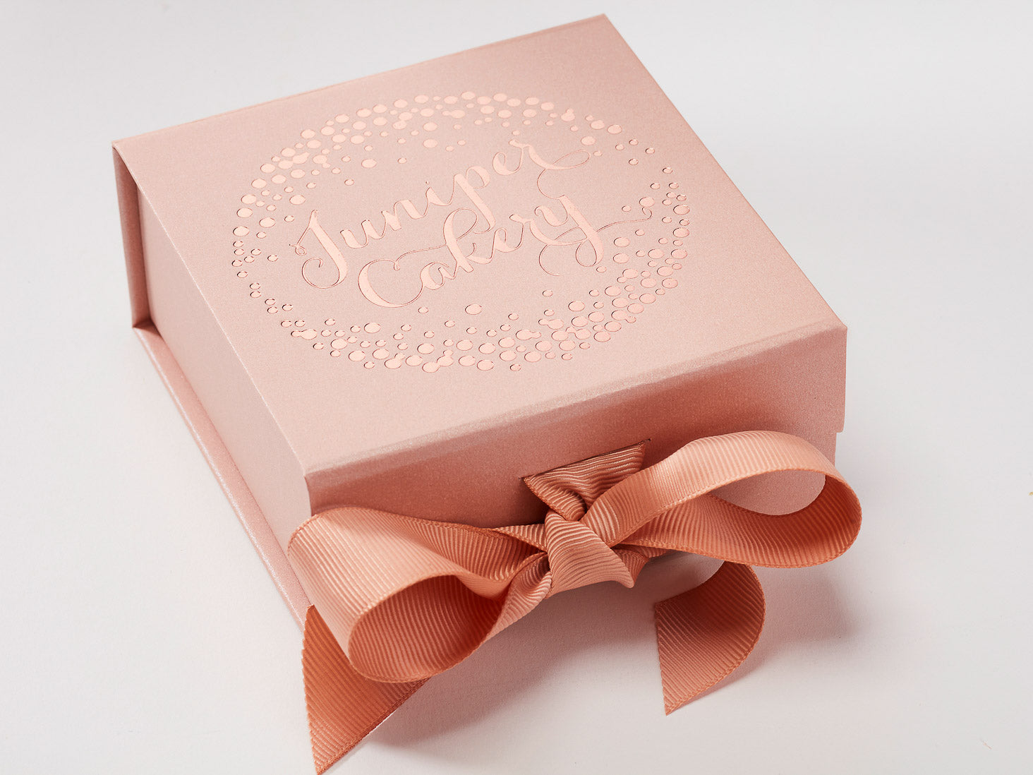 Rose Gold Small Gift Boxes with fixed grosgrain ribbon
