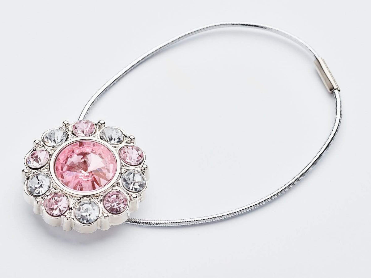 Rose Quartz and Diamond Flower Gemstone Closure with Silver Elastic