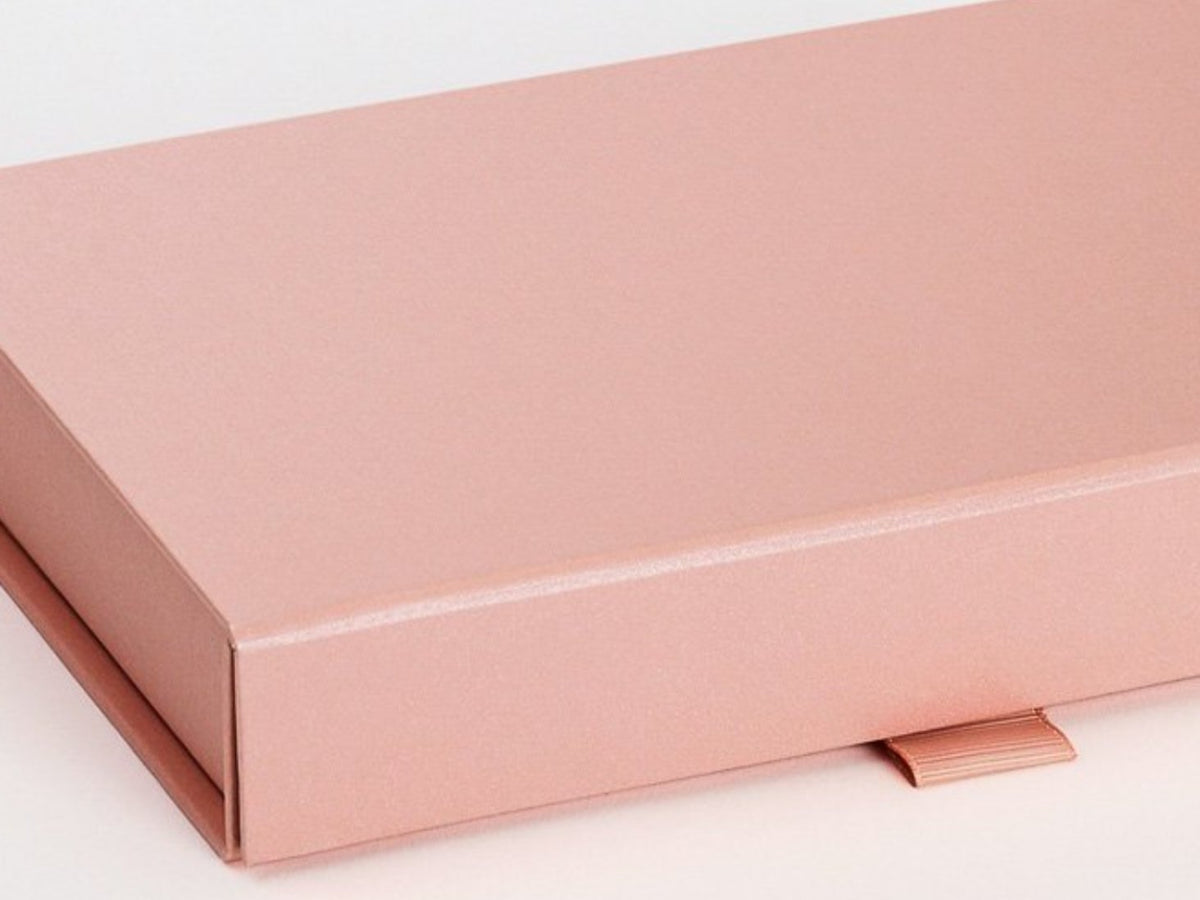 Rose Gold A5 Shallow Folding Gift Box Ribbon Tab Detail