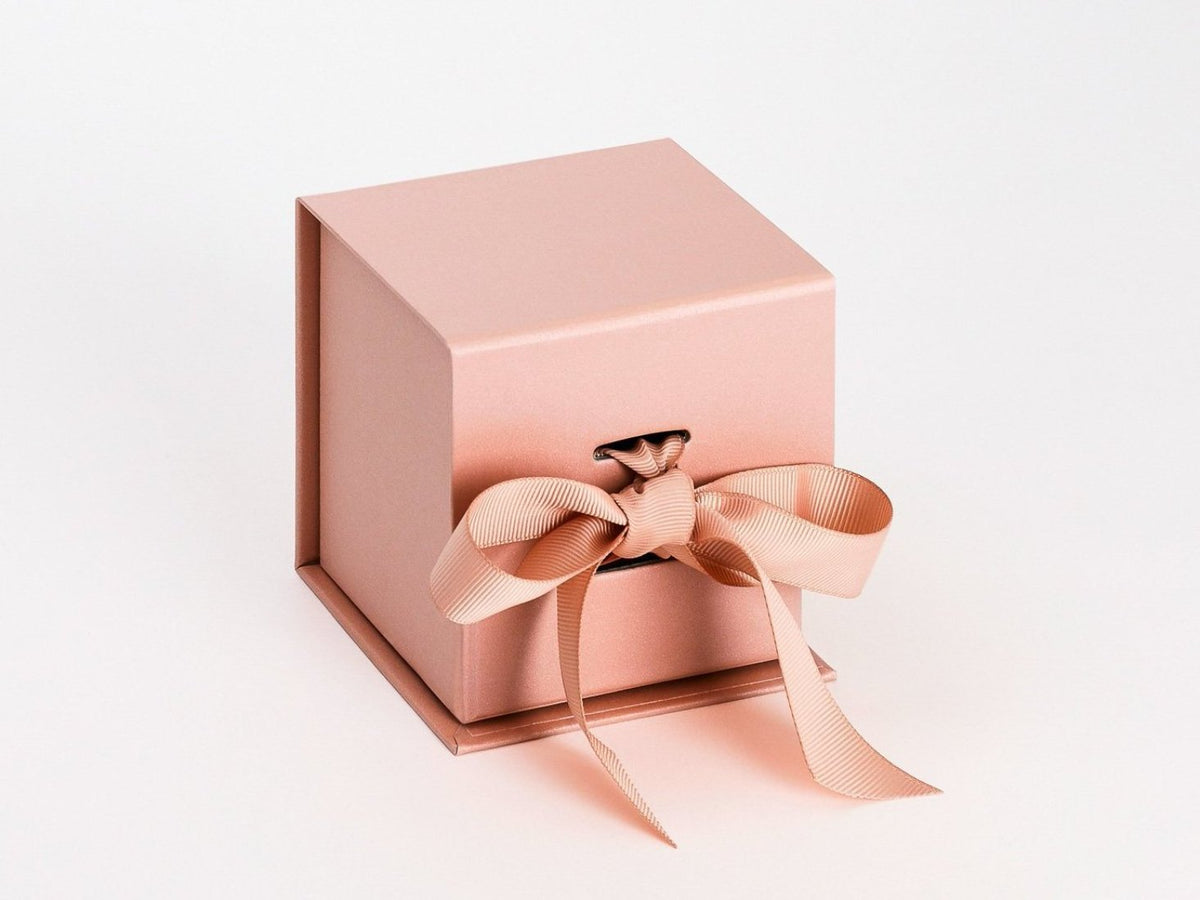 Rose Gold Small Cube Folding Gift Box Sample with Changeable Ribbon