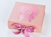 Example of Wild Rose Ribbon Featured on Rose Gold Gift Box with Custom Pink Foil Logo