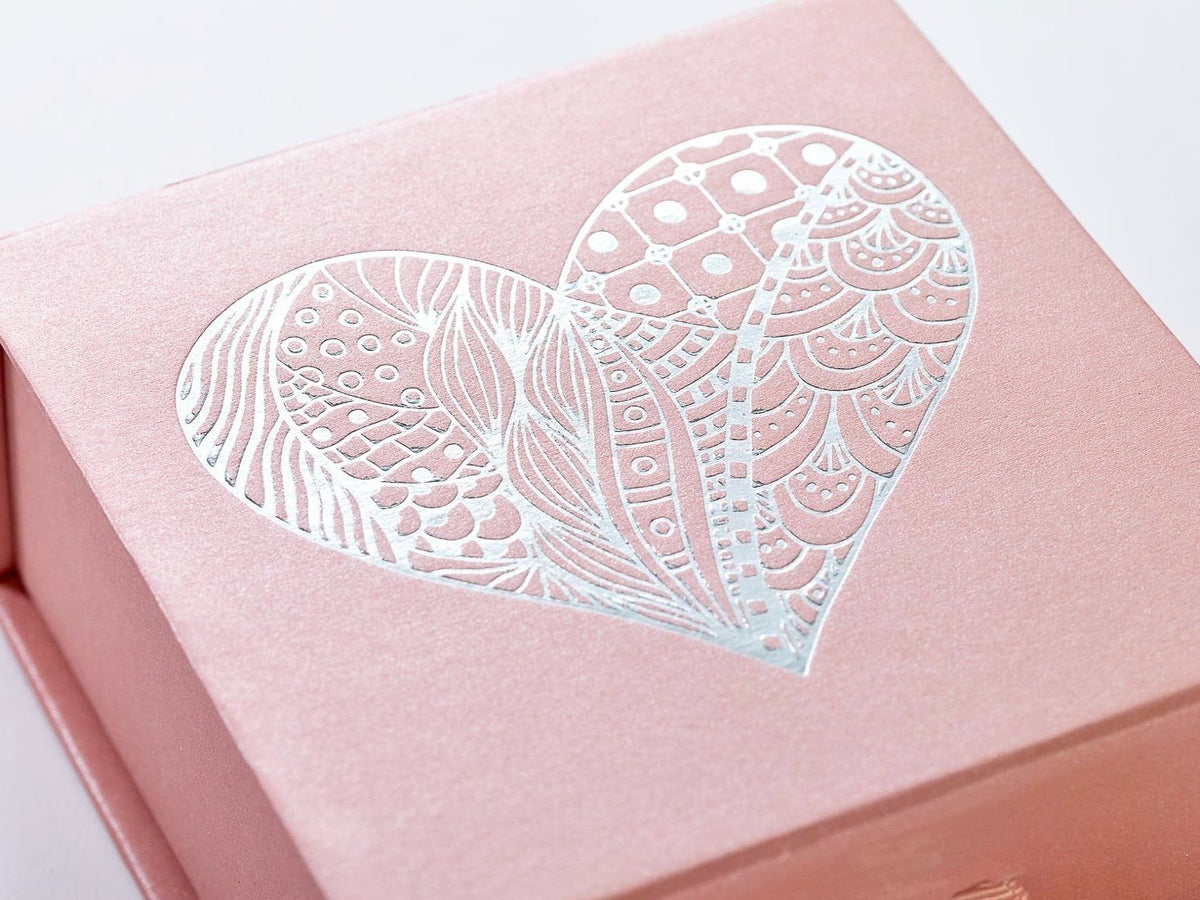Rose Gold Gift Box with Custom Silver Foil Logo to Lid