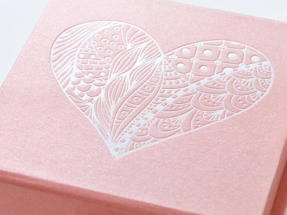 Rose Gold Gift Box with White Foil Heart Design